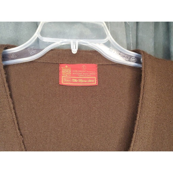 Vintage Sears Kings Road Shop Sweater Mens L Large Brown Cardigan Orlon Acrylic - Picture 2 of 6